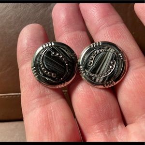 Vintage Round Silver Grey Cufflinks